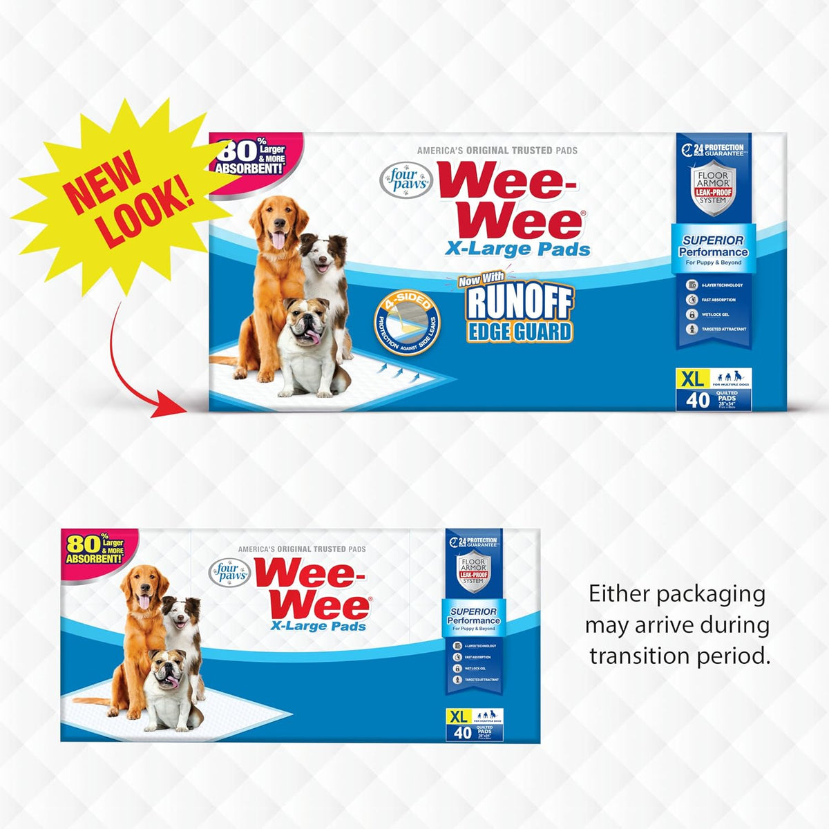 Four Paws Wee-Wee Superior Performance Extra Large Pee Pads for Dogs with Runoff Barrier Edge Guard Protection, Puppy & 
