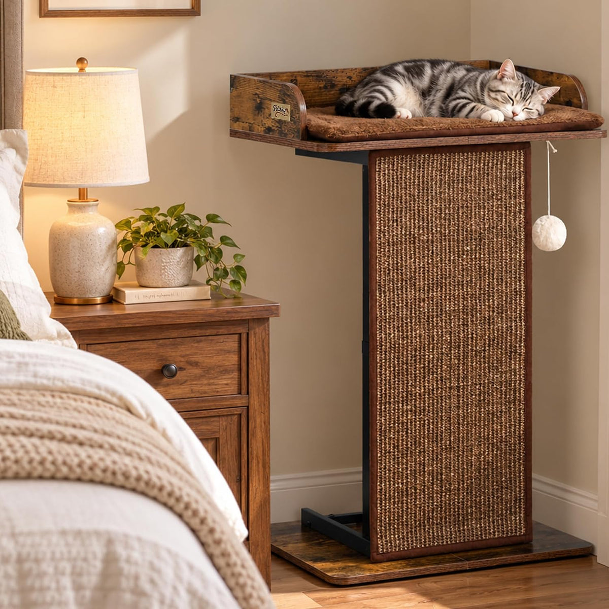 Modern Wood Cat Tree Tower for Indoor Large Adult Cats with Big Perch Bed
