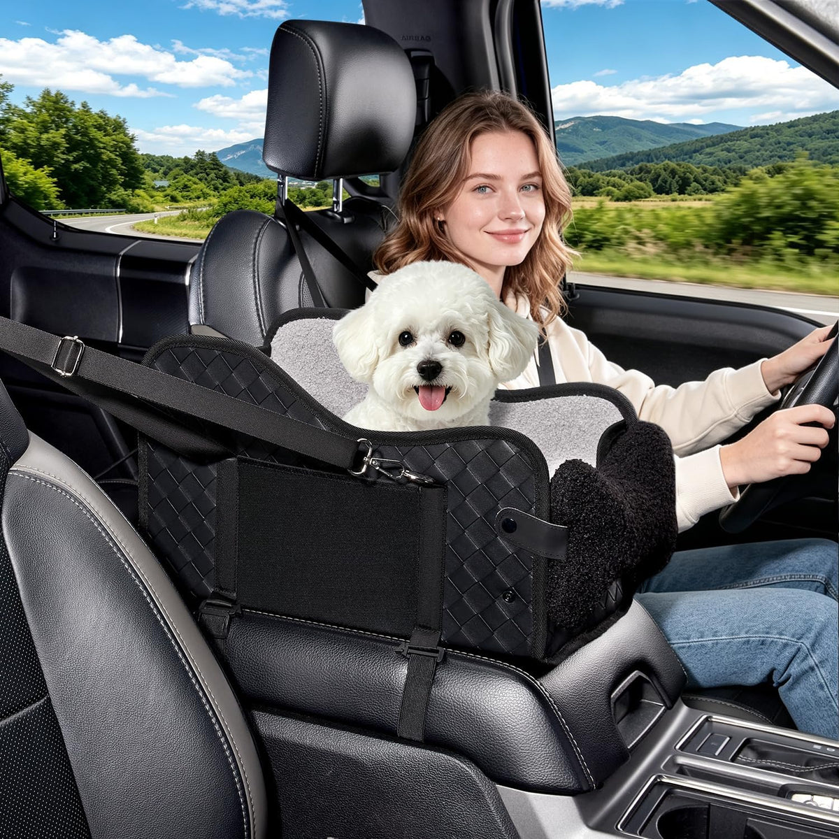 Center Console Dog Car Seat,Pet Car Seats for Small Dogs,Under 30 lbs