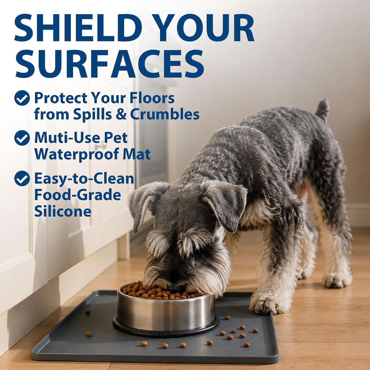 Silicone Pet Feeding Mat, Waterproof Surface and Raised Edges - 16" X 24", Black