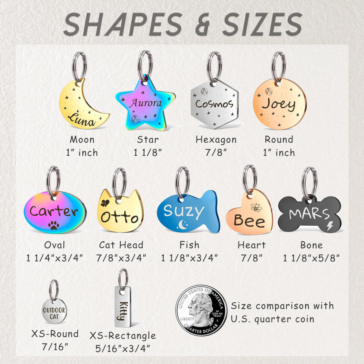 Anavia Small Size Dog Cat ID Tags, Small/XS Personalized Color Plated Stainless Steel Puppy Kitten Name Tags, Customized Engraved Nameplate Pet Collar Tag (Gold, Moon)