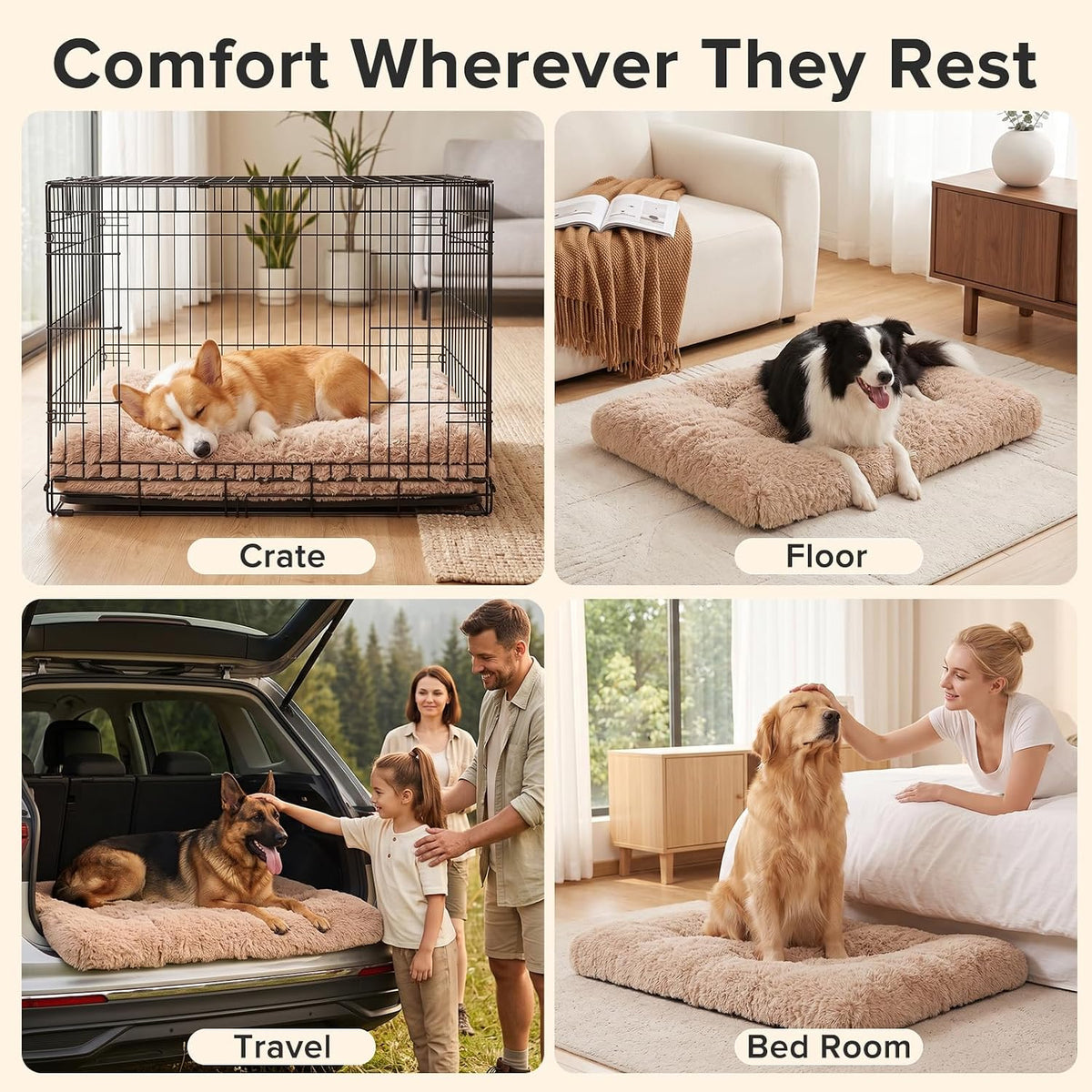 JOEJOY Large Dog Bed Crate Pad, Deluxe Plush Washable Dog Beds Fulffy Soft Kennel Pad Anti-Slip Pet Sleeping Mat for Ext