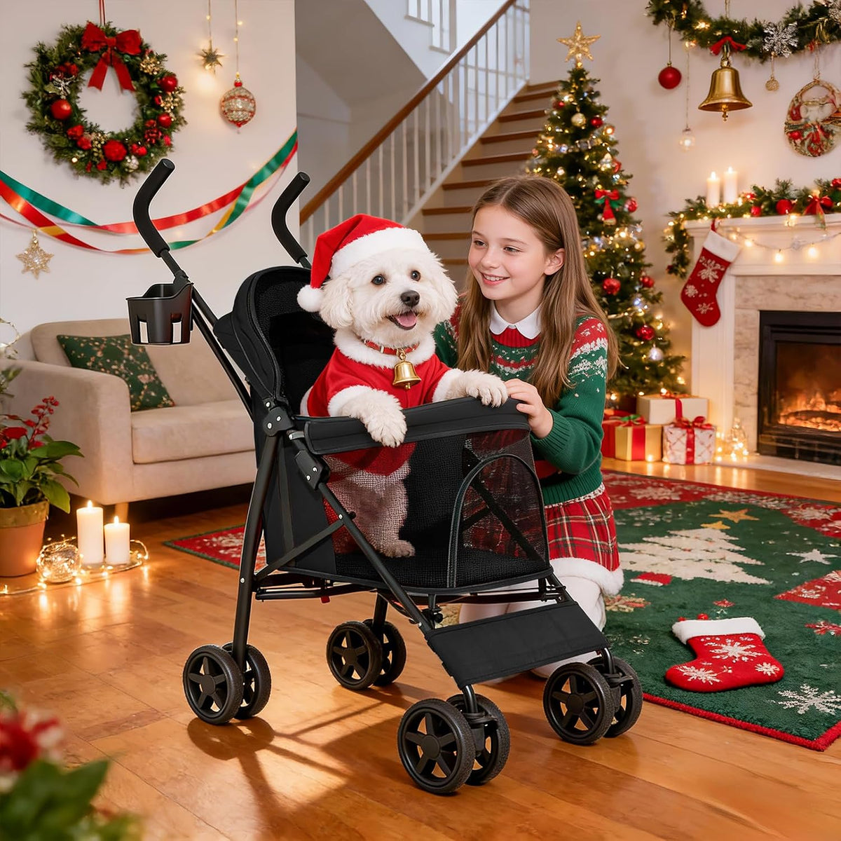 MoNiBloom Pet Stroller for Small/Medium Dogs and Cats up to 22 lbs, Black