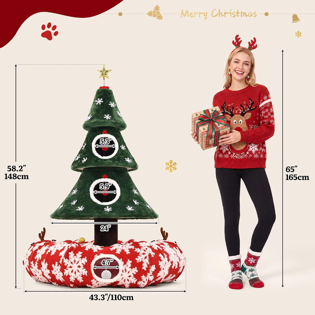 YITAHOME 58.2in Christmas Cat Tree with Cat tunnel