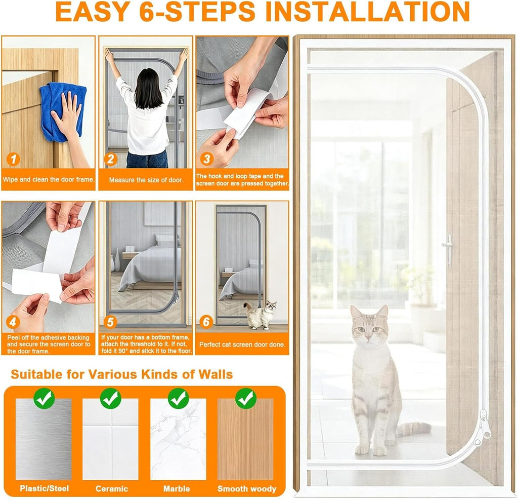 Reinforced Cat Screen Door, 36x76in Heavy Duty Pet Screen Door