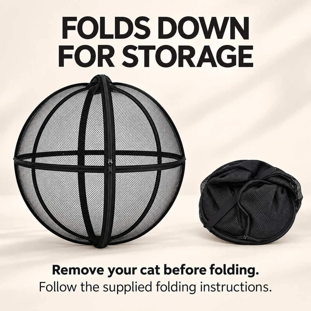 Rolling Cat Ball Enclosure, 27.6 Inch Foldable Spherical Mesh Cat Tent