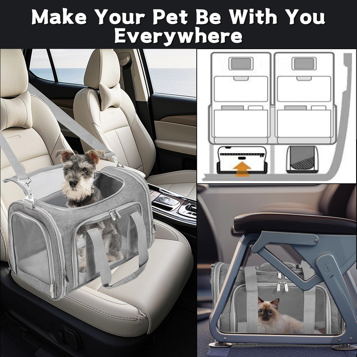 LEHNI Soft-Sided Cat/Dog/Pet Carrier, Collapsible Pets Travel Carriers