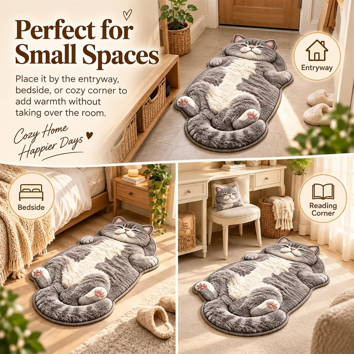 Cozy Sleeping Cat Floor Rug Plush Door Mat，#D：60 * 90cm