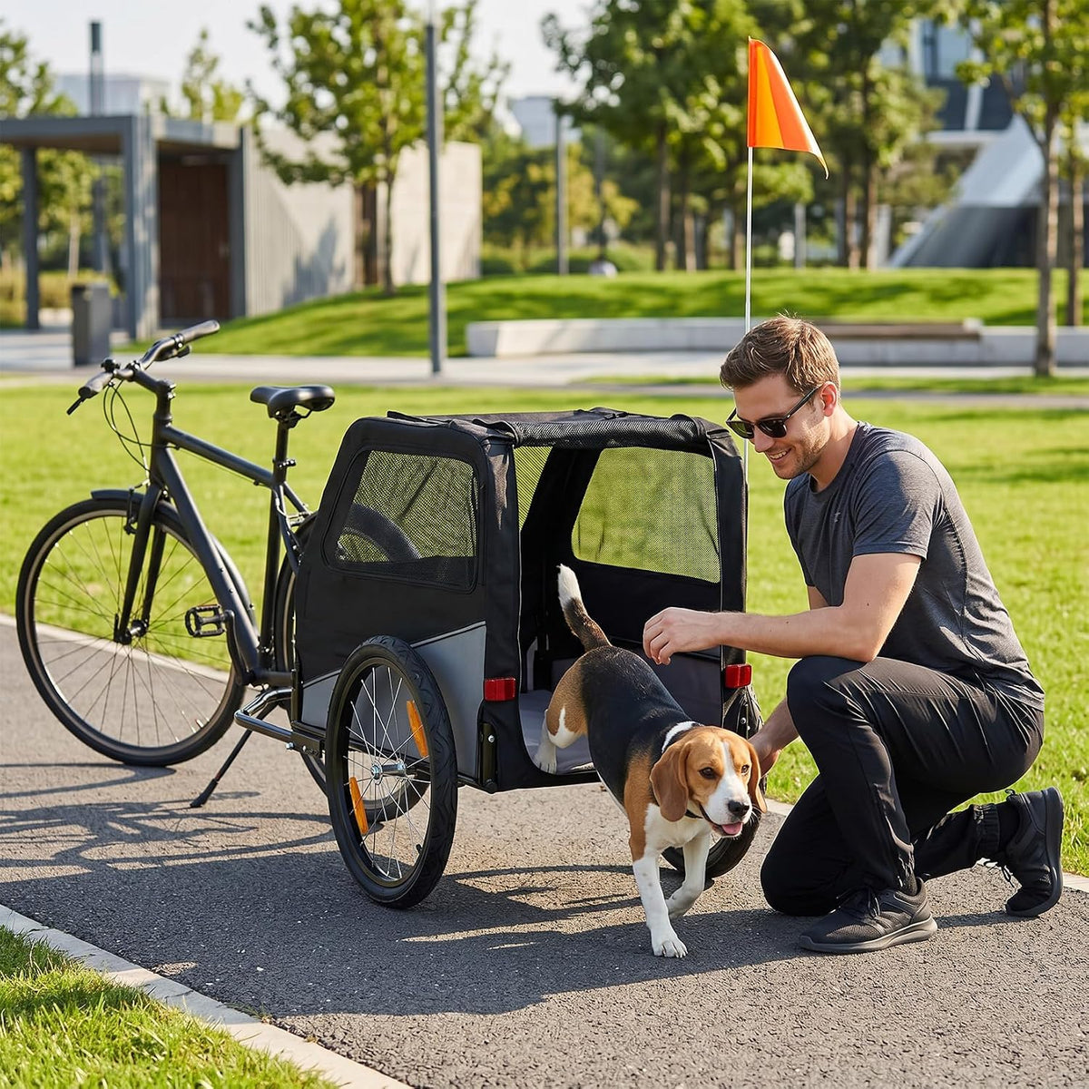 Aptliton Heavy-Duty Collapsible Dog 100 lb Bike Trailer Carrier, Black