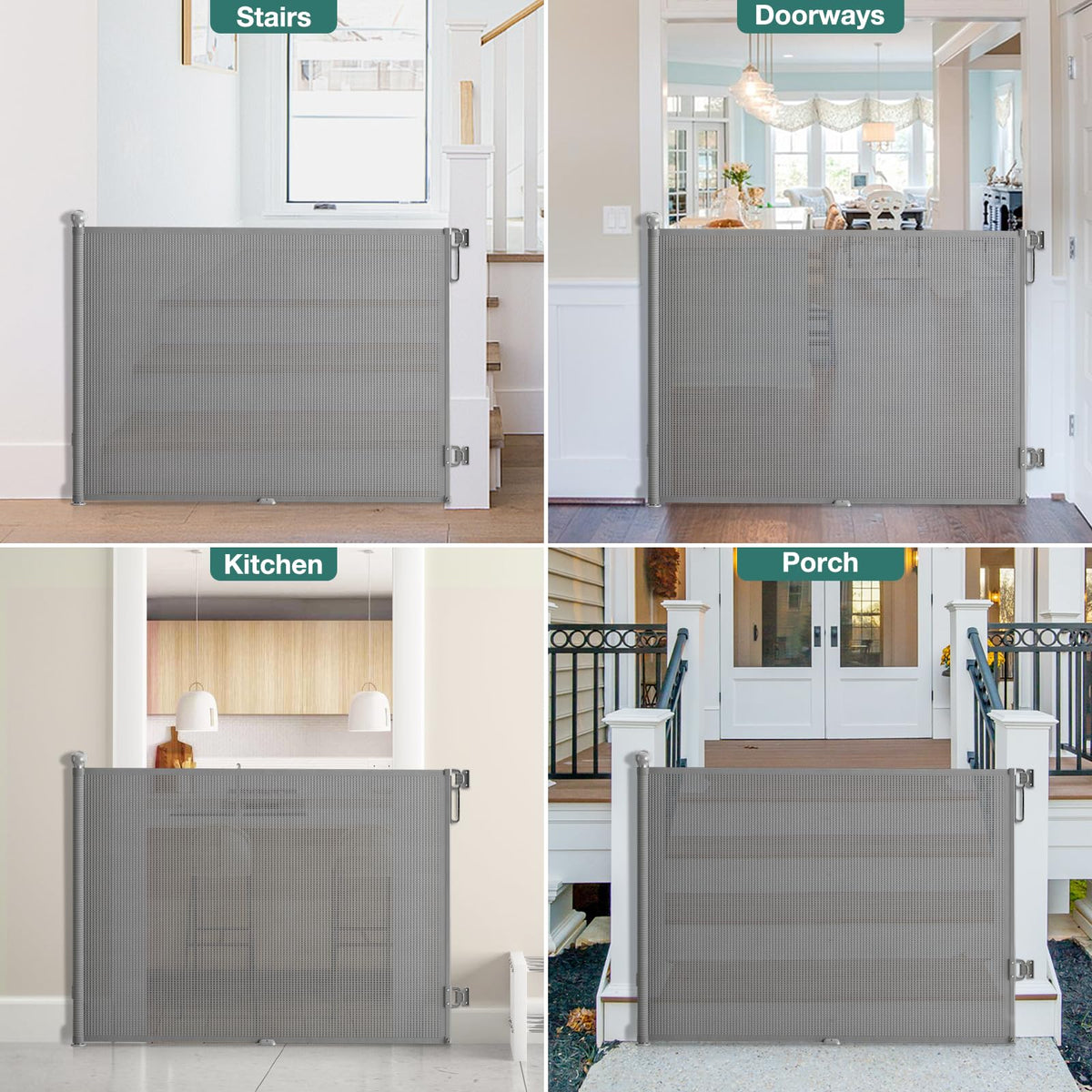 Retractable Baby Gate for Stairs, Dog Gate Indoor 55" Wide × 34" Tall Gray.