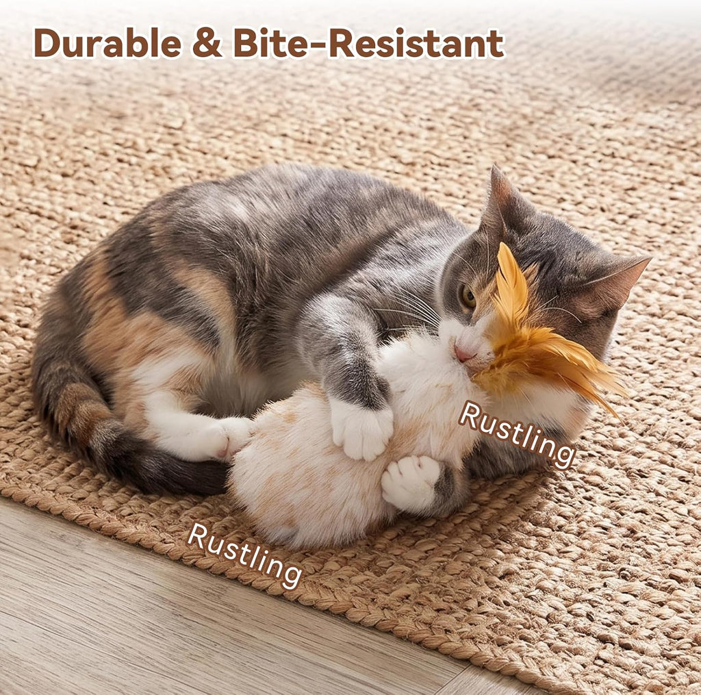 Migipaws Plush Cat Toy Migi-Fluffy, 2-Pack, Natural Feather & Catnip, Soft Fluffy Tail & Interactive Hanging Ring for Wa