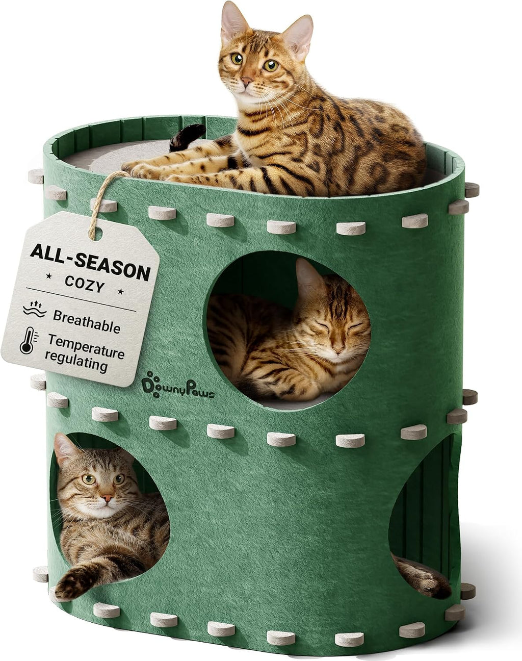 DownyPaws Cat House for Indoor Cats, Peekaboo Cat Bed Cave, Cream