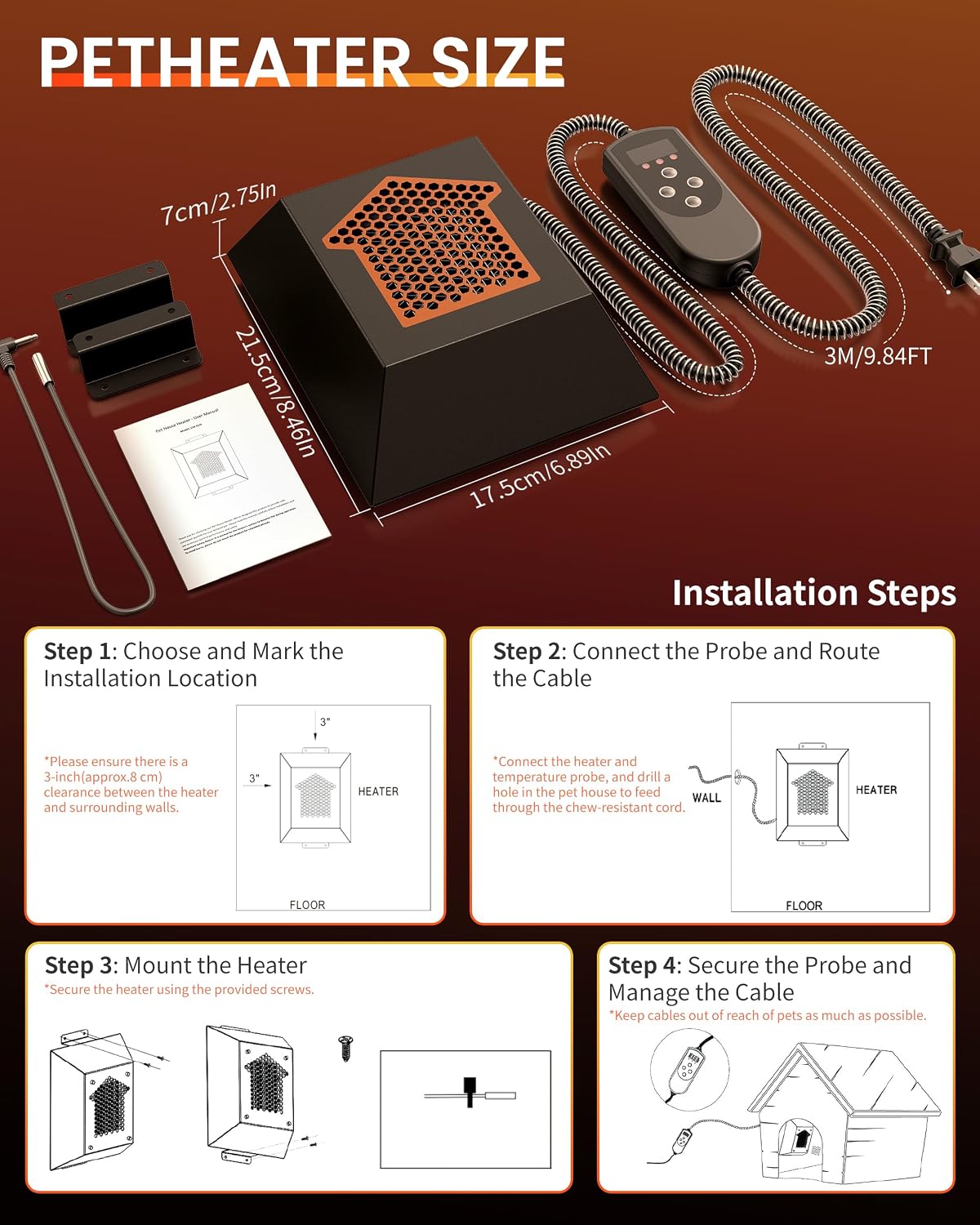 600W Dog House Heater with Smart APP WIFI Remote, 40℉-115℉ Adjustable Temp