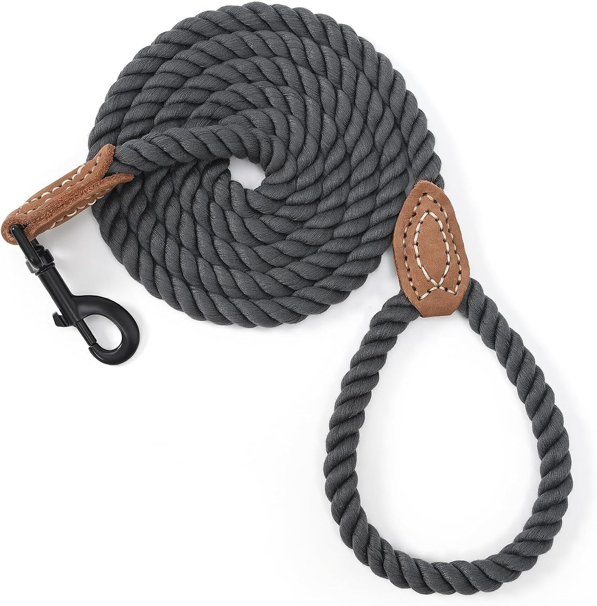 Mile High Life Dog Leash Braided Cotton Rope with Leather-Reinforced Ends