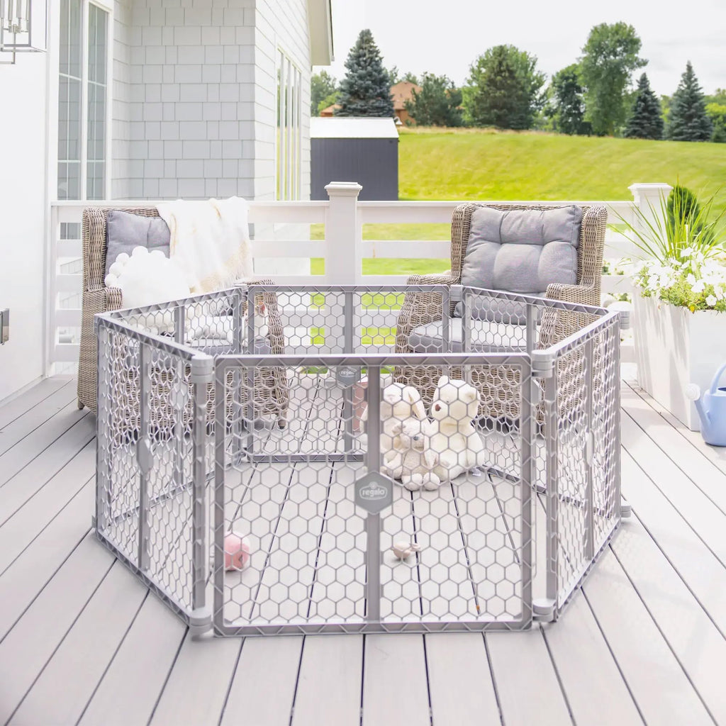 Regalo 192" 6-Panel Super Wide Plastic Baby Gate and Play Yard, Gray
