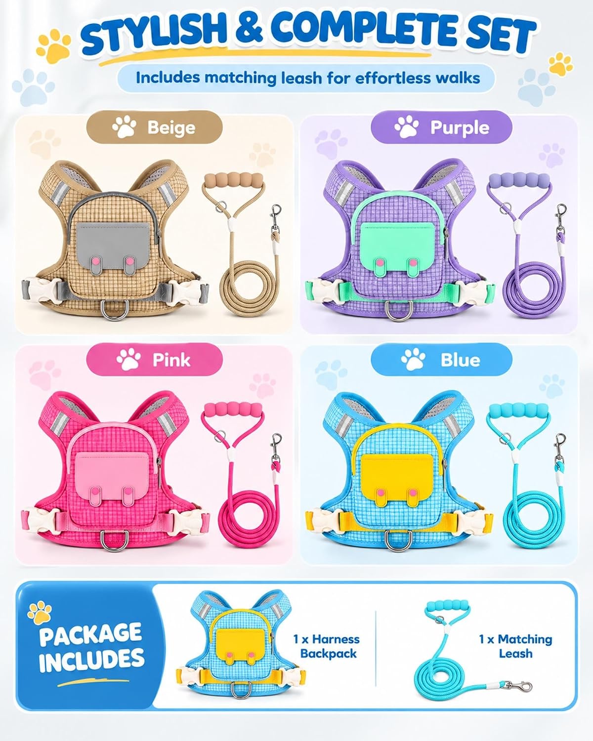 Dog Backpack Harness No-Pull Control Reflective Waterproof