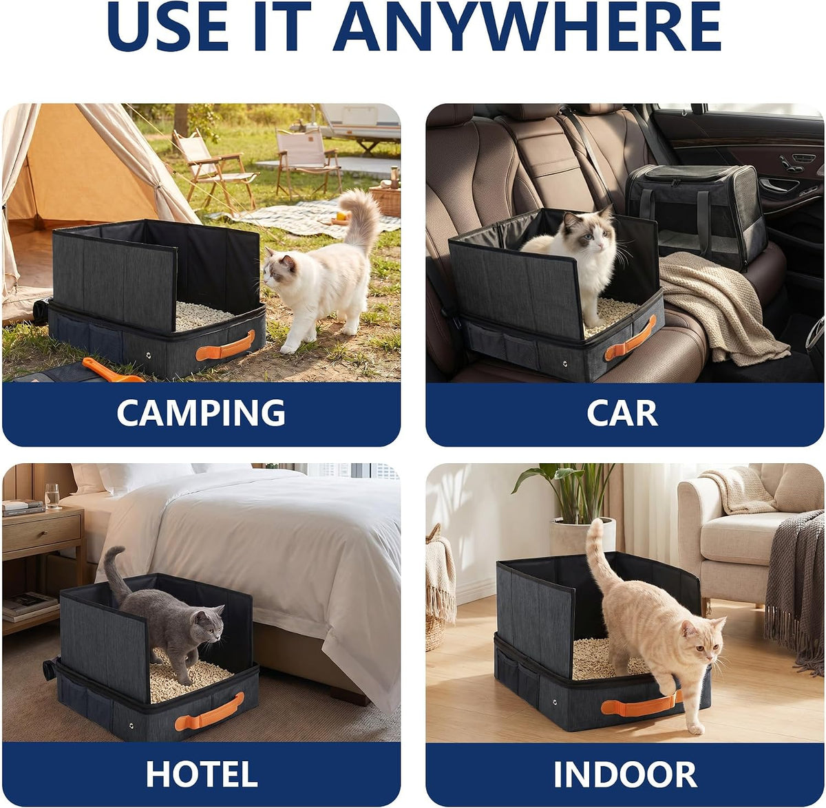 Portable Travel Litter Box for Cats, 17.7"×13.5"×11"