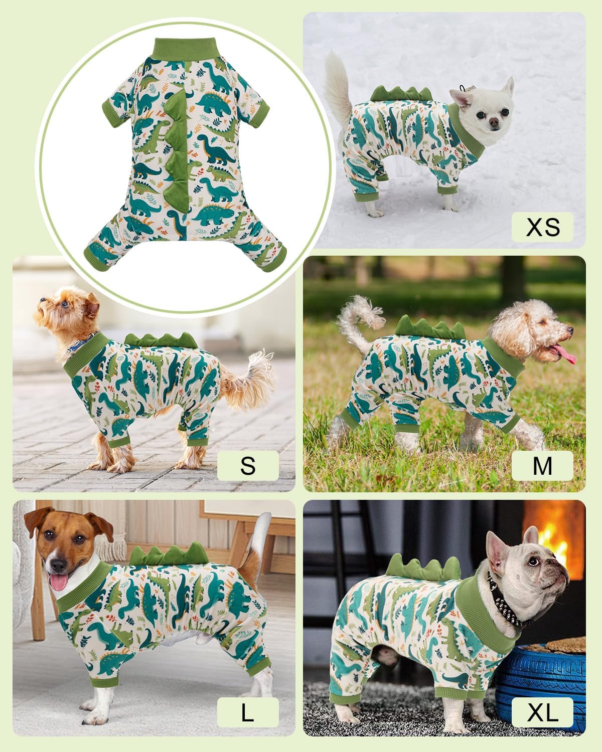 CuteBone Dinosaur Costume Dog Pajamas, Stretchy Spandex Crystal Velvet Sleepwear Coat for Small Dogs, Soft & Warm Pet Ou