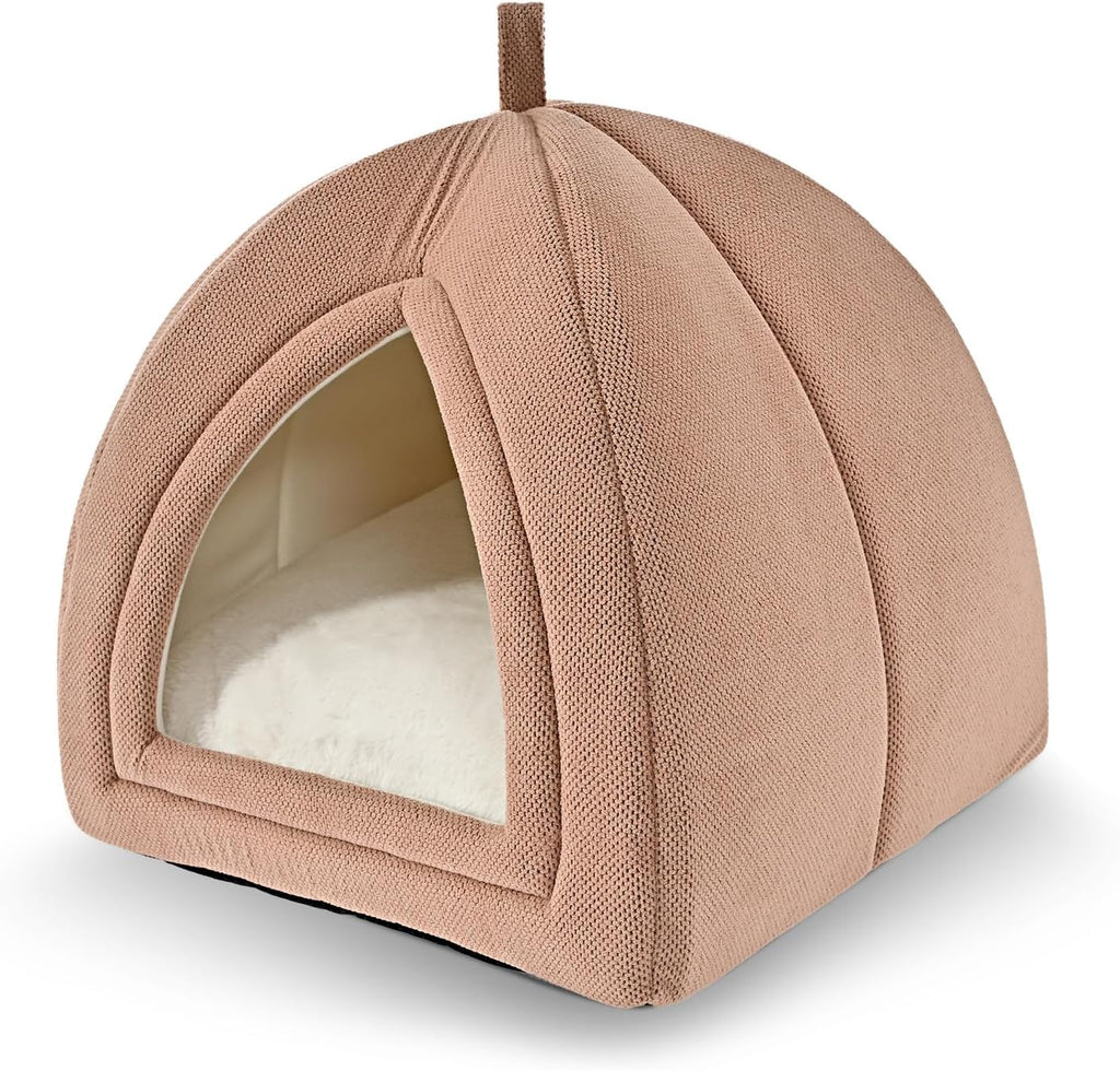 Amazon Basics Cat Bed Cave, 2-in-1 Foldable House for Indoor Cats, with Washable Cushion and Non-Slip Base, 17.5 x 17.5 
