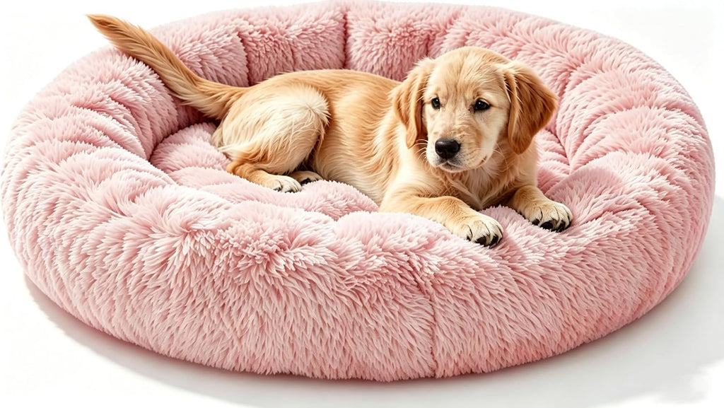 Calming Donut Dog and Cat Bed for Indoor Cats, Anti-Anxiety Round Fluffy Soft Washable Small Pet Bed for Puppy and Kitte