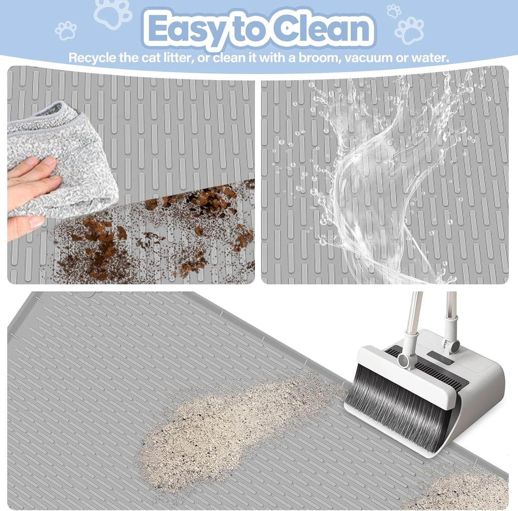 Silicone Cat Litter Mat for Litter Box 40”x28” Large Cat Mat, Light Grey
