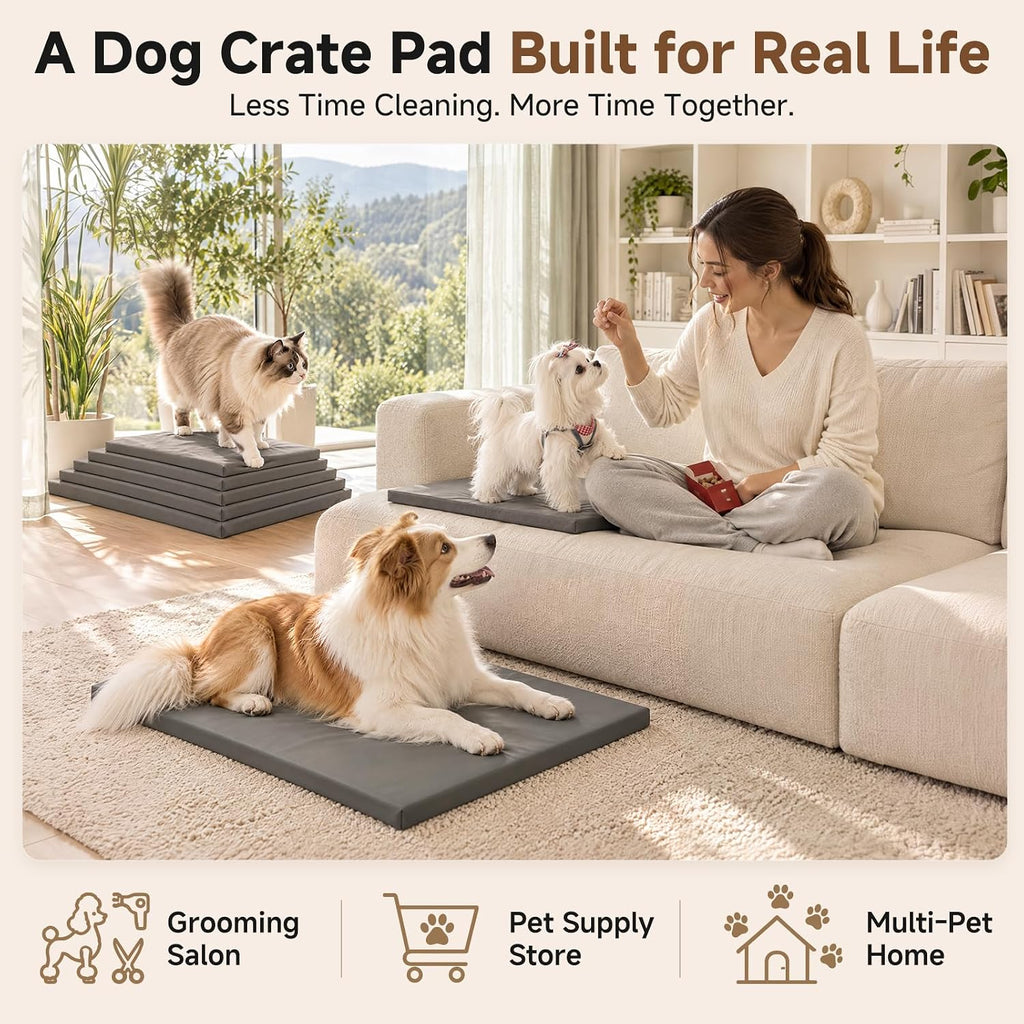 Upgraded XL Waterproof Outdoor Dog Crate Pad Mat, Wipeable Large Dogs Bed