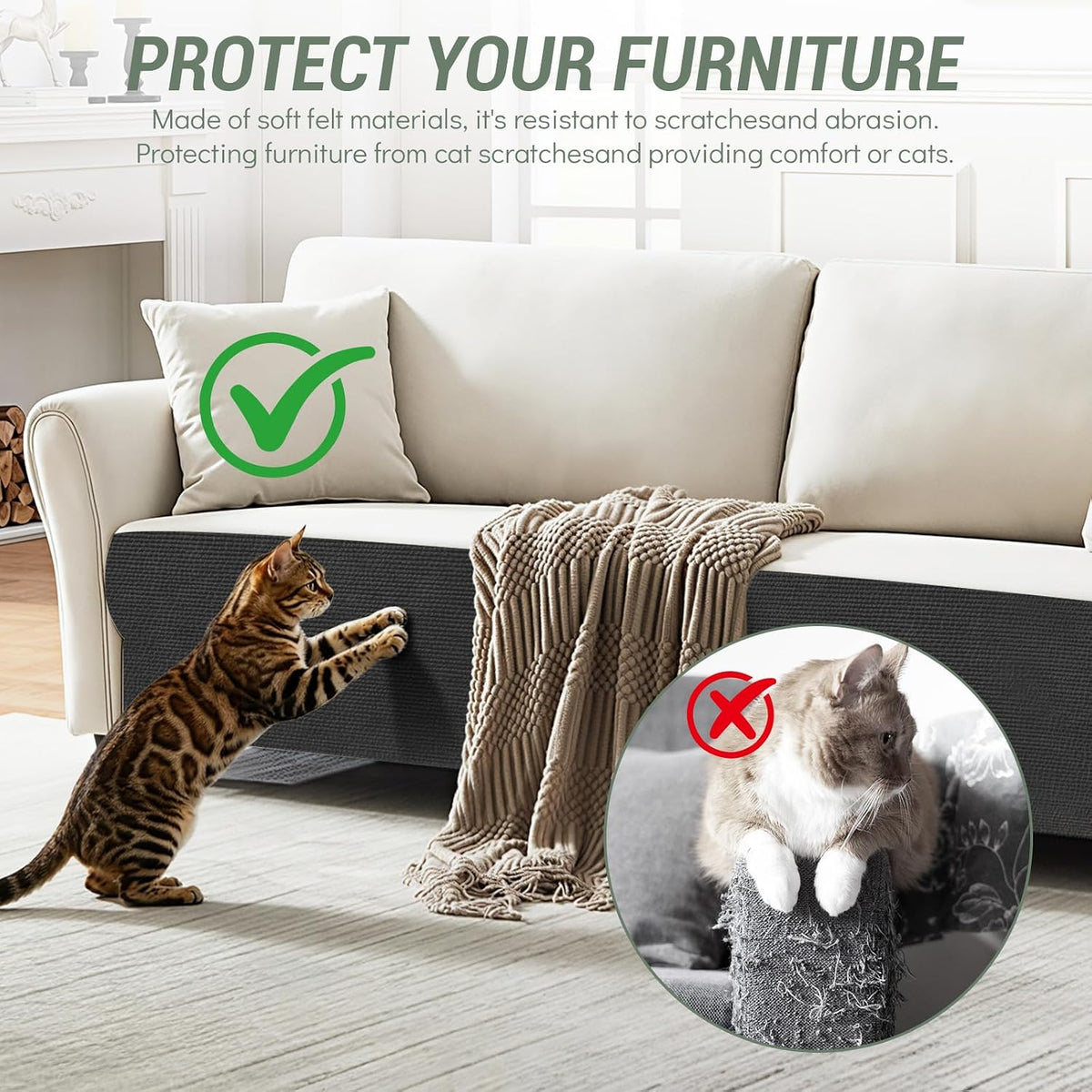 SEPAZON 78.7" x 15.8" Cat Scratch Furniture Protector, Black