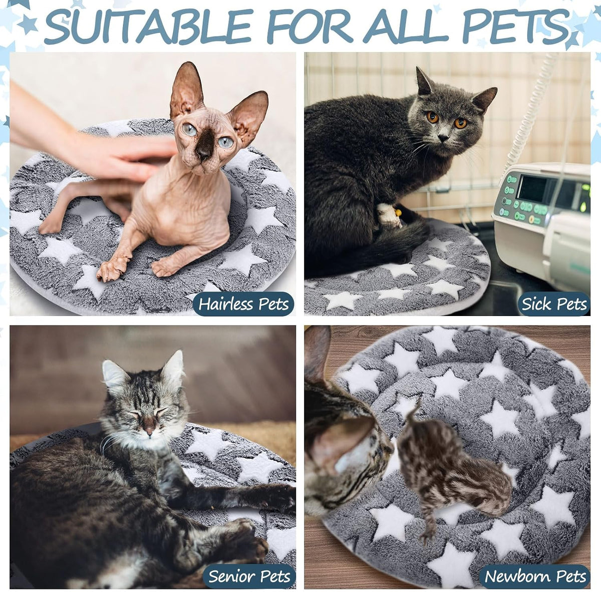 2 Pack Self Heating Cat Pad Self Warming Dog Mat, 16'', Large Star