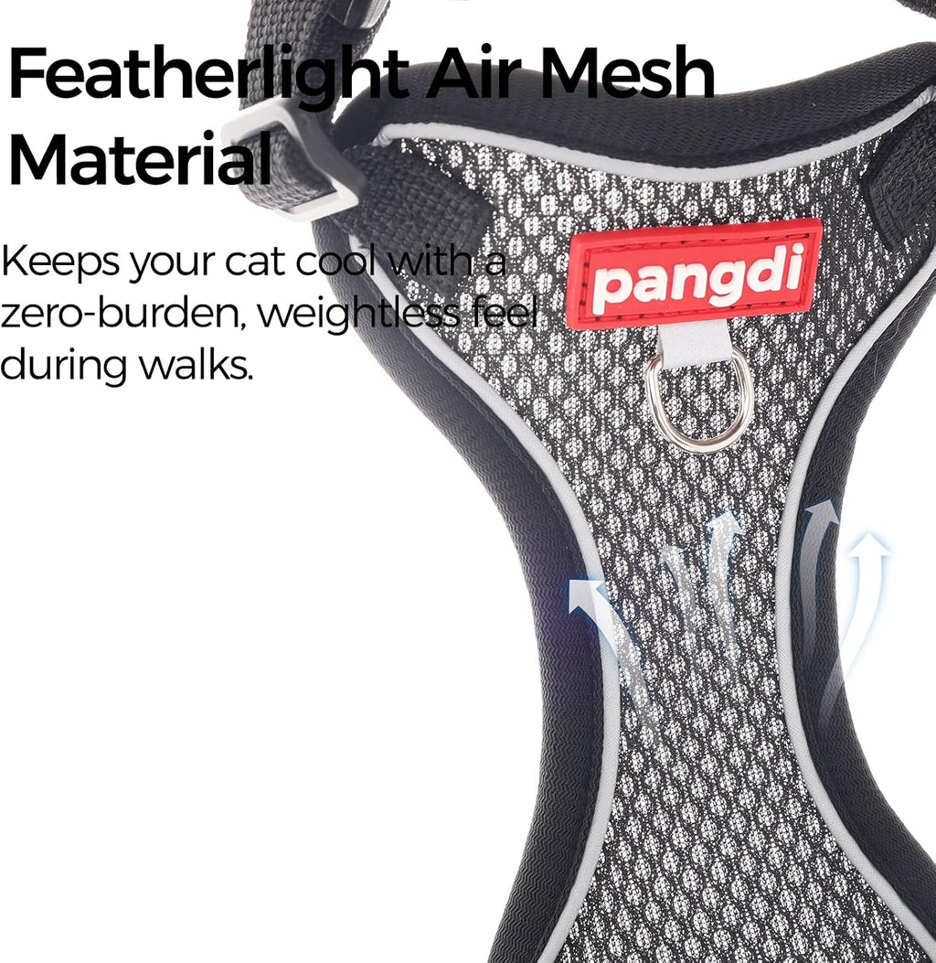 Cat Harness and Leash Set, Lightweight Air-Mesh Cat Vest, Black, XXL