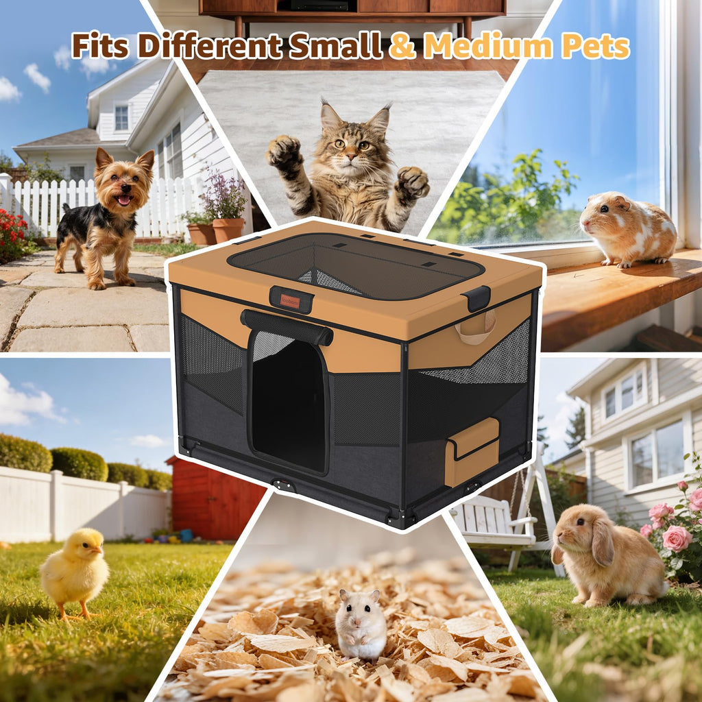LOOBANI Dog Playpen for Small Dogs, 32"x24"x22", Foldable & Portable, Brown