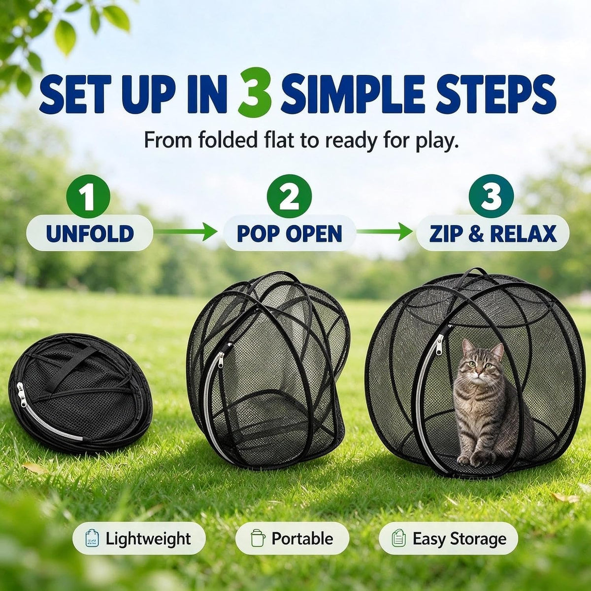 360° Panoramic Pop-Up Rolling Cat Playpen Ball Cat Playpen, Mesh Cat Tent