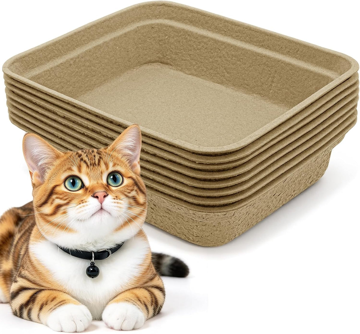 8 Pack Disposable Cat Litter Box, 17 x 13.2 x 4 Inch Large Kitty Litter Box Pans Paper Cat Litter Tray for Hamster, Guin