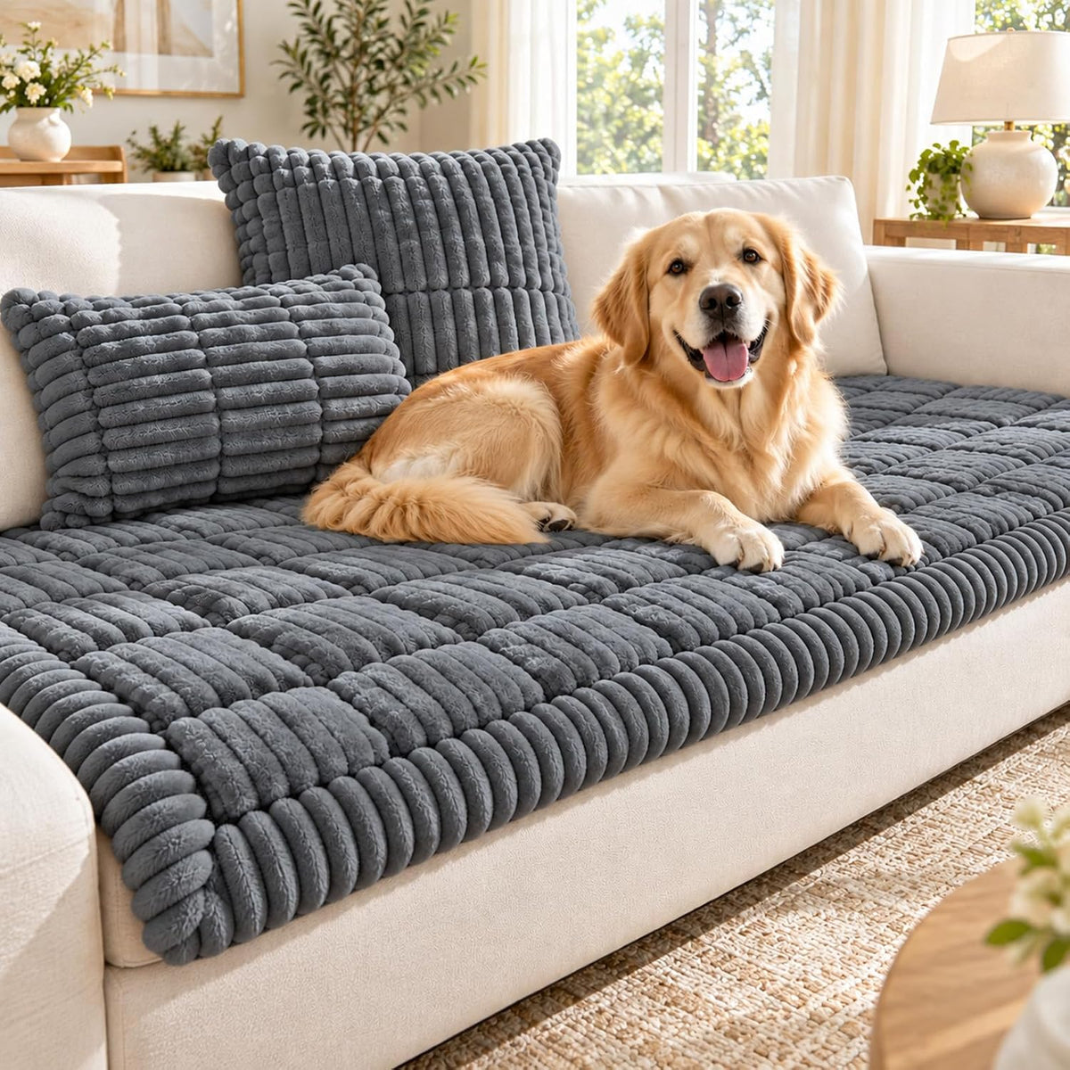 Pet Couch Cover 3-Piece Set, 2 Pillow Covers (Dark Gray,27.6 x 59.1 in)