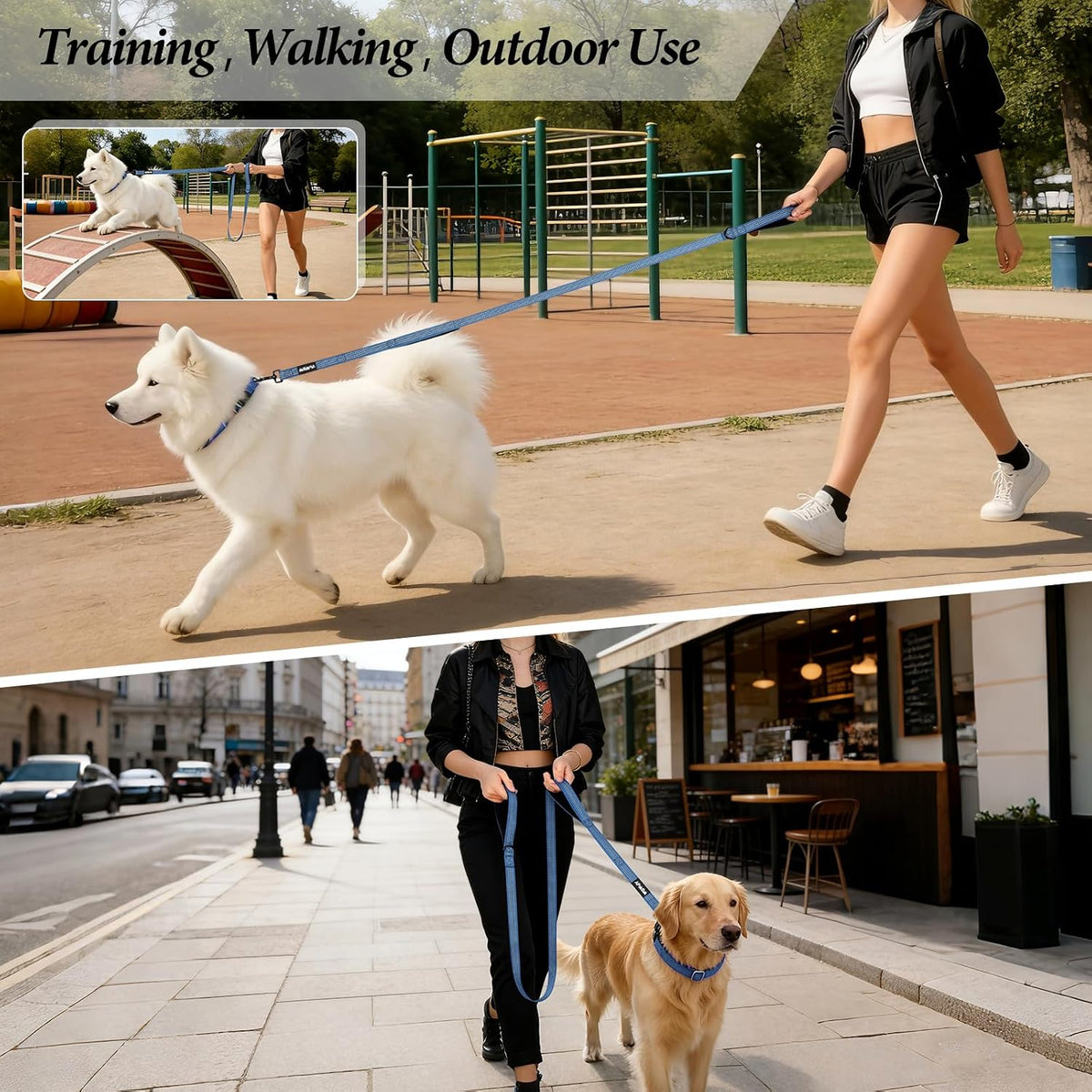 Double Handle Dog Leash, 6 FT Reflective, for Medium Large Dogs