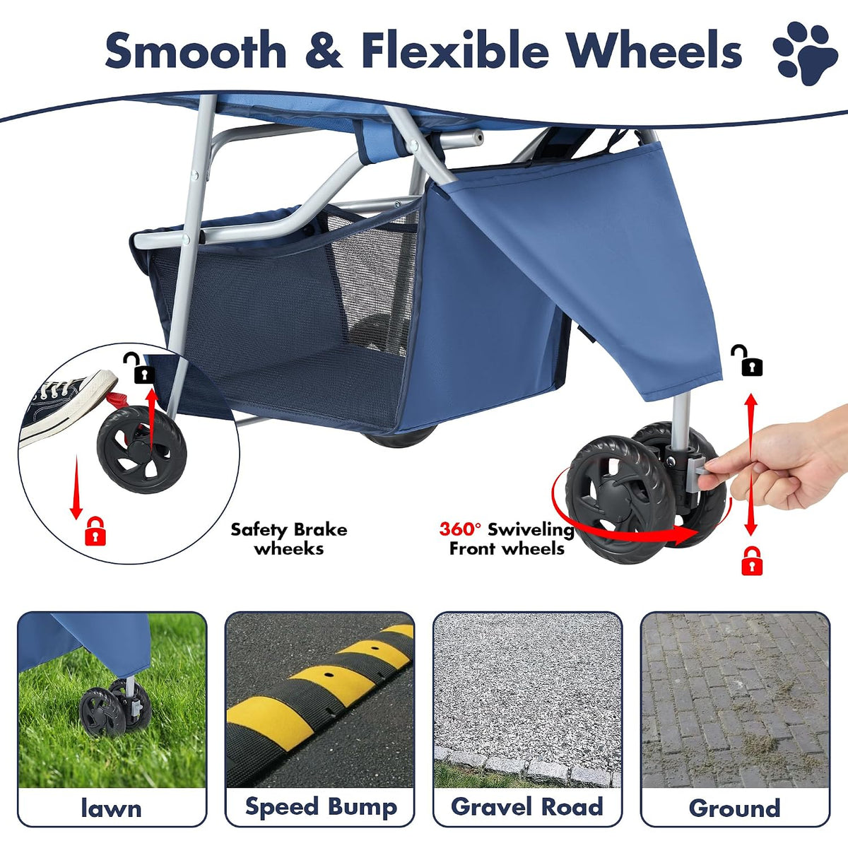 DUMOS 3 Wheels Pet Stroller for Small Dogs and Cats, Foldable