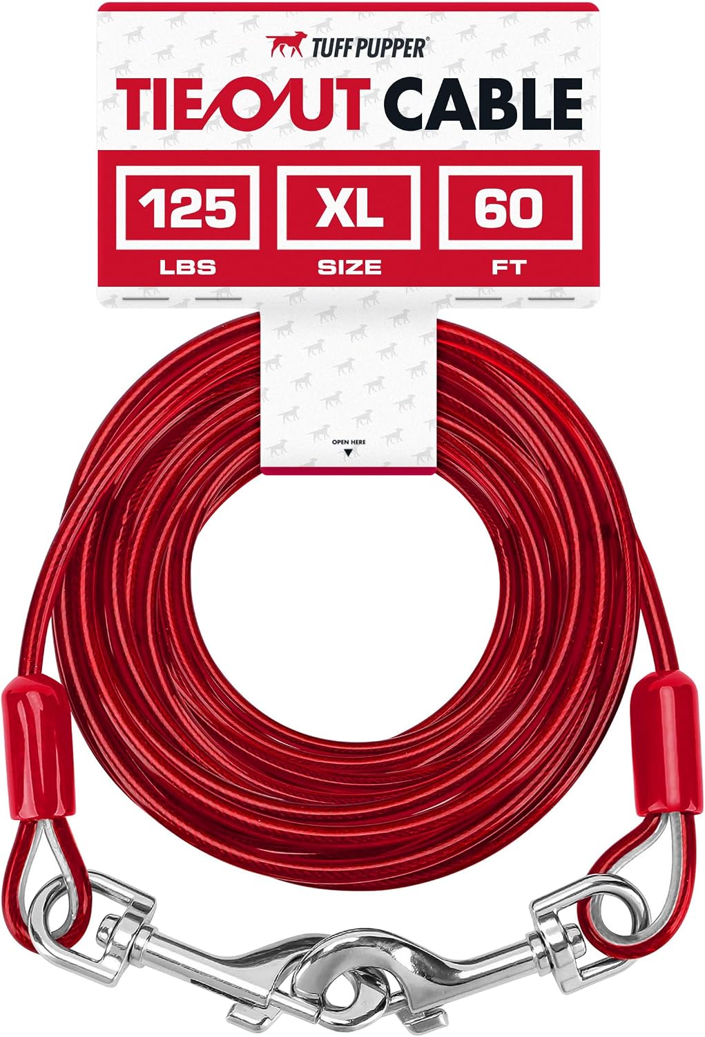 Tuff Pupper Dog Tie Out Cable, 100 ft Heavy Duty Lead for up to 125 lb Dogs