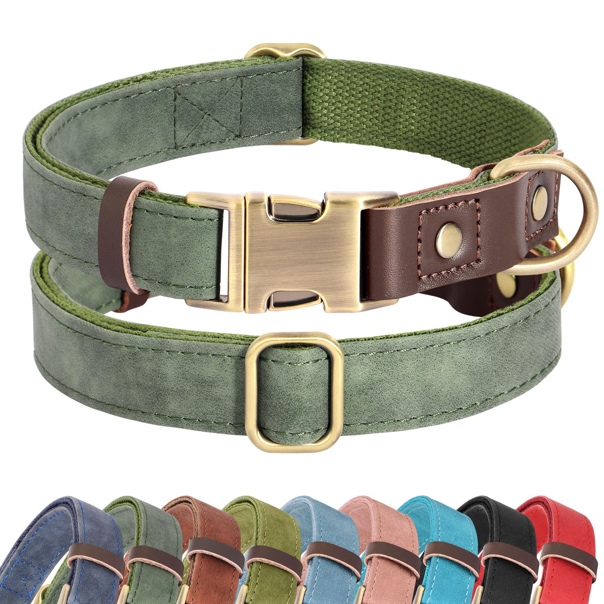 Didog PU Leather Dog Collar for Small Dogs Puppy, Soft Lining, Green S