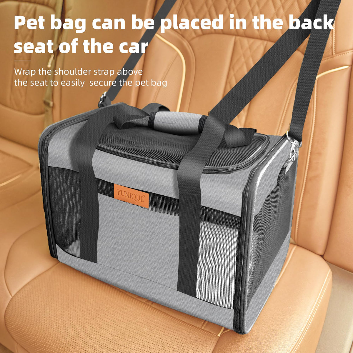 YUNIQUE Soft-Sided Cat & Dog Carrier for Pets Up to 15 Lbs, Airline Approved Collapsible Travel Puppy Carrier with Lightweight Fabric Design (Grey)