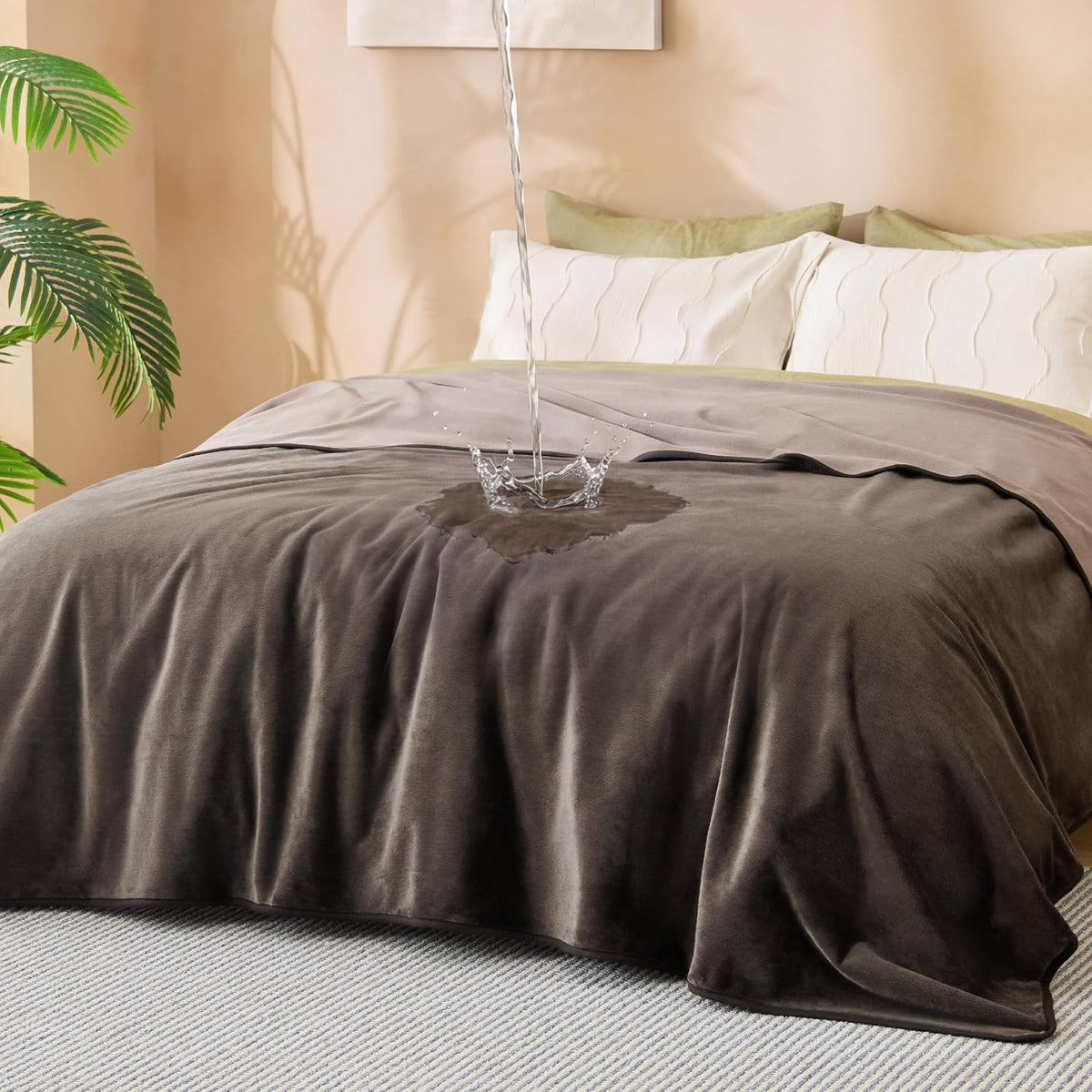 Bedsure Waterproof Blanket for Bed Soft Flannel Fleece, Queen 86"x90" Grey