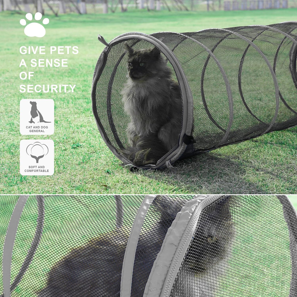 Catio Outdoor Cat Enclosure, 3-in-1 Extra Large Portable Cat Playpen with Tower Tent & Tunnel, Foldable Waterproof Mesh 