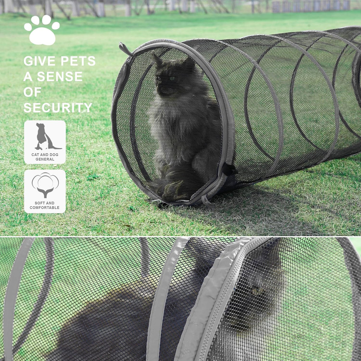 Catio Outdoor Cat Enclosure, 3-in-1 Extra Large Portable Cat Playpen with Tower Tent & Tunnel, Foldable Waterproof Mesh 