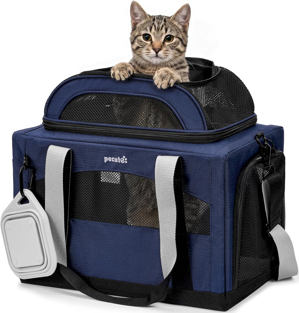 Pecute Cat Carrier,Top Expandable Dog Crate for Travel, Grey