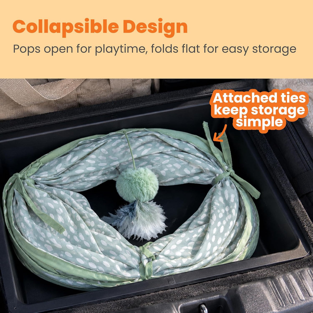 Catstages Sneak & Seek Collapsible Cat Tunnel Toy, Sage Swirl Dots, 28”