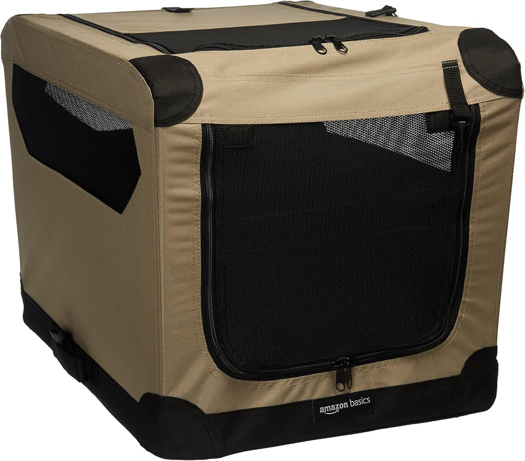 Amazon Basics Portable Folding Soft Dog Crate, Double Door, Collapsible Travel Kennel, Easy to Assemble, Medium, 29.92" 
