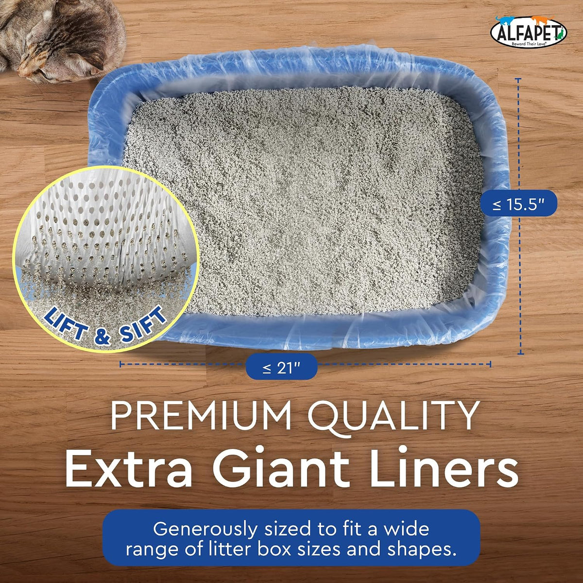Alfapet Original Sifting Cat Litter Box Liners - Extra Giant 30 Count - Tear-Resistant Cat Litter Bags - Waterproof Kitt