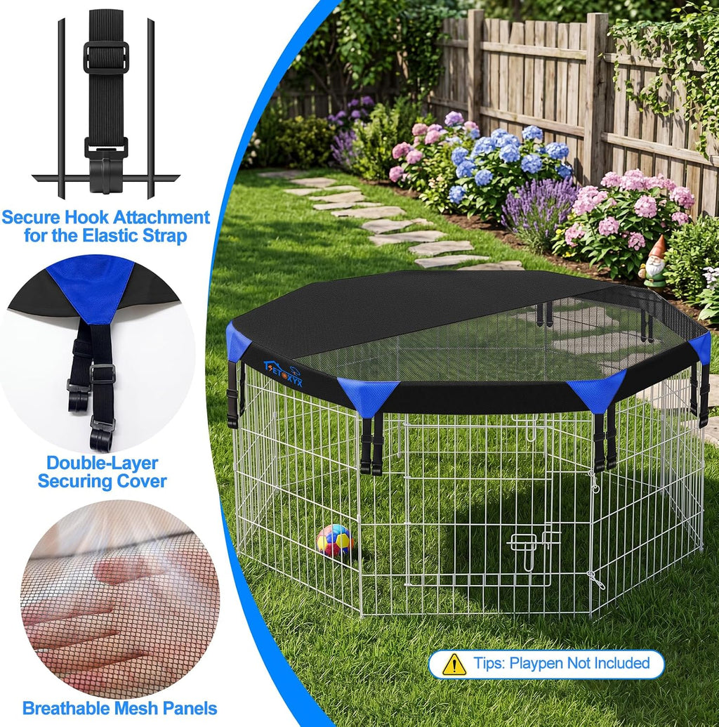 24'' Dog Pen Top Cover Only, Heavy Duty 840D Half Octagonal Mesh