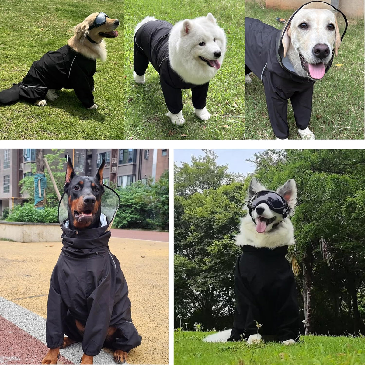 Dog Raincoat for Medium Large Dogs,rain Jacket Coat, Full Leg Coverage Waterproof Rain Suit with Detachable Hood & Tail,