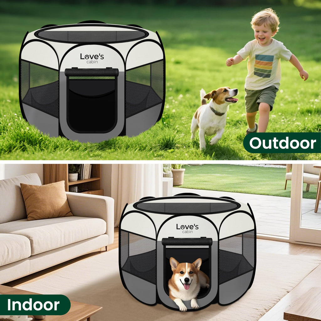 Love's cabin Pet Puppy Dog Playpen, Small Dog Tent Crates Cage Indoor/Outdoor, Portable Playpen for Cat, Foldable Pop Up Dog Kennel Playpen with Carring Case, Removable Zipper Top, Grey
