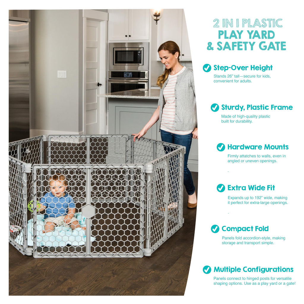 Regalo 192" 6-Panel Super Wide Plastic Baby Gate and Play Yard, Gray