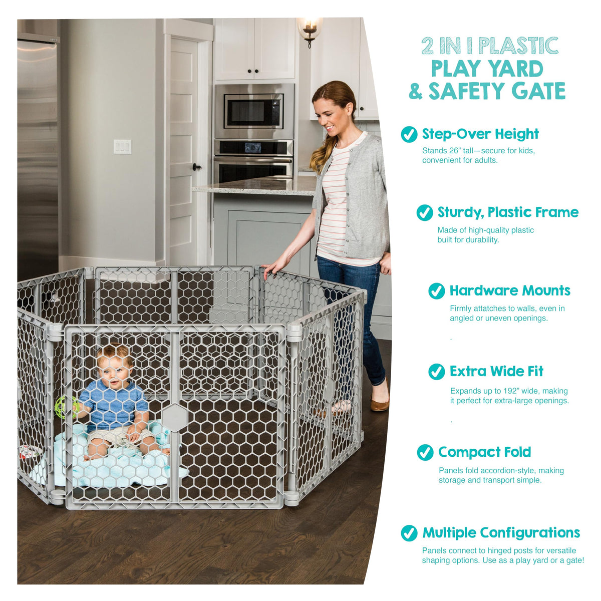 Regalo 192" 6-Panel Super Wide Plastic Baby Gate and Play Yard, Gray